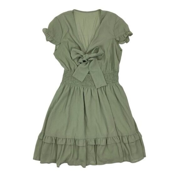 Unbranded Dresses & Skirts - Women’s Ruffle Dress Large Green Short Sleeve Front Tie